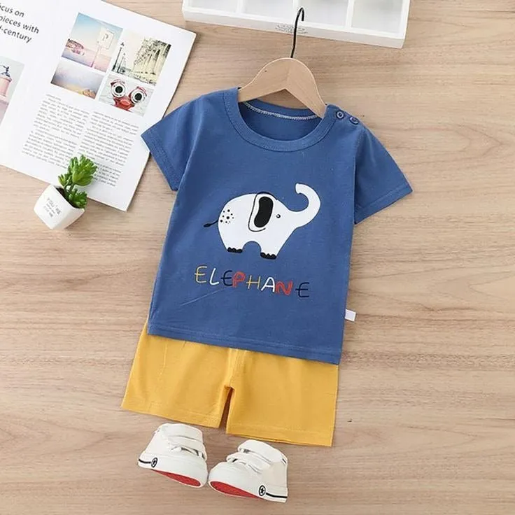 Baby Elephant Print Kids  T-Shirt Set