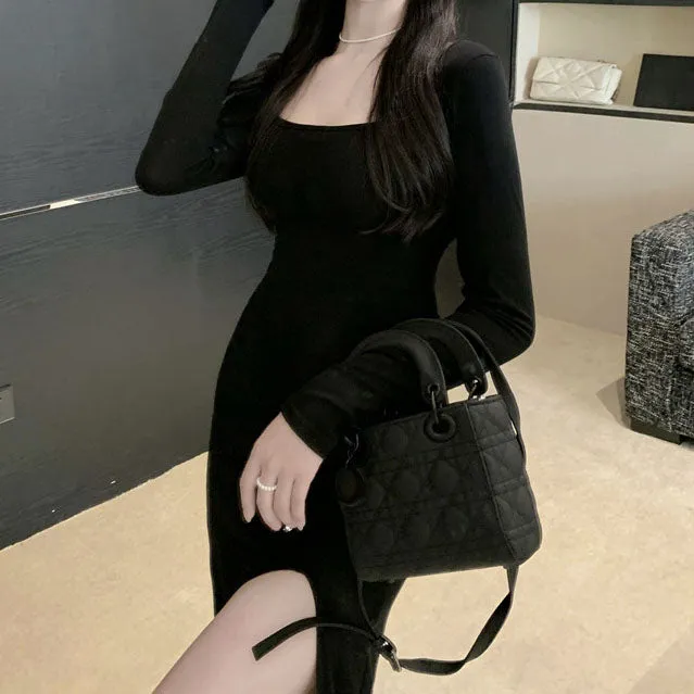 Hepburn Style Sexy Slim Fit Black Long Dress