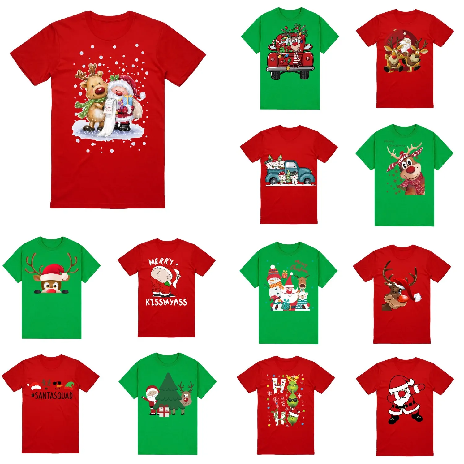 NNEDSZ 100% Cotton Christmas T-shirt Adult Unisex Tee Tops Funny Santa Party Custume, Reindeer Wink (Green), M